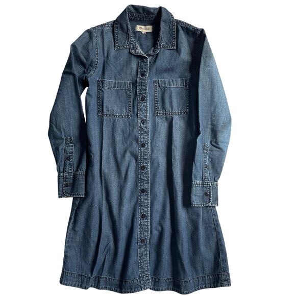 Madewell Long Sleeve Button Up Chambray Casual Dress Side Pockets Size XS - Picture 2 of 13